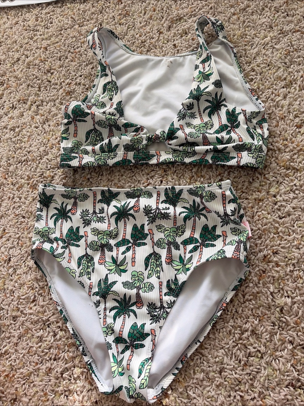 Seafolly White Bikini Set with Green Palm Print